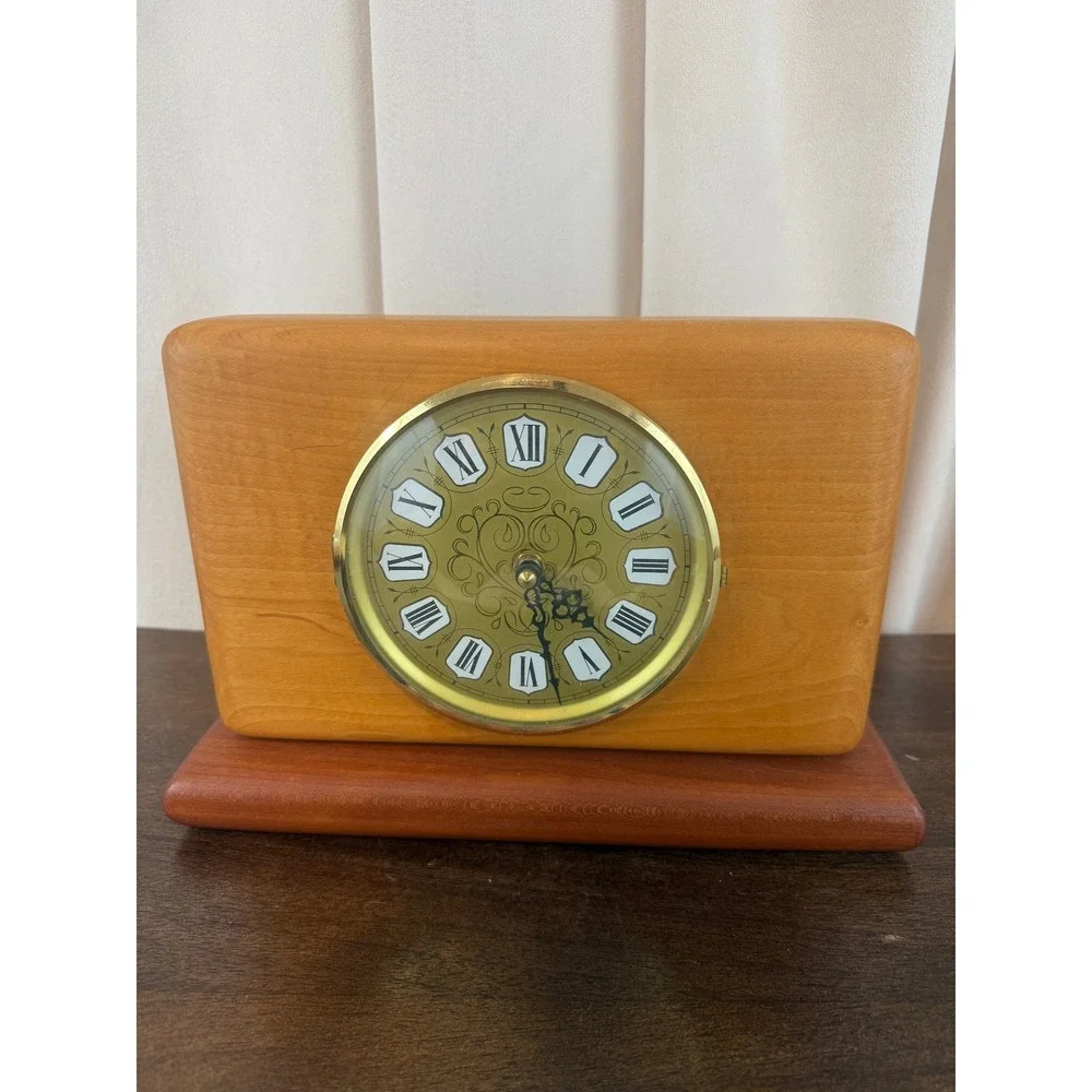 Hand Carved Solid Wood Mid Century Modern Style Mantle Clock 9